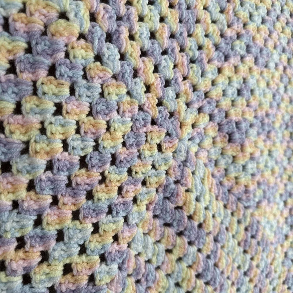 Handmade Crochet C2C Pastel Baby Afghan Blanket Soft Rainbow Sherbet 90s‎ 38x38